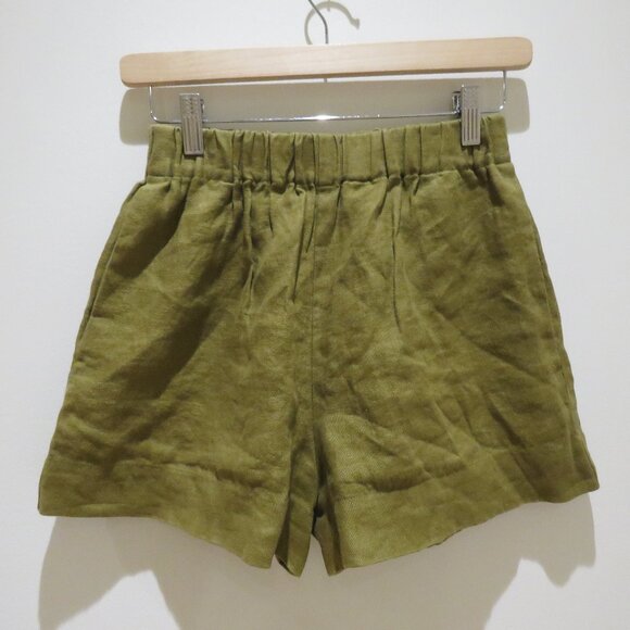 NICOLE PURDY The Classic Short in Khaki Brown Linen Boho Minimalist - Size XS - Picture 2 of 12